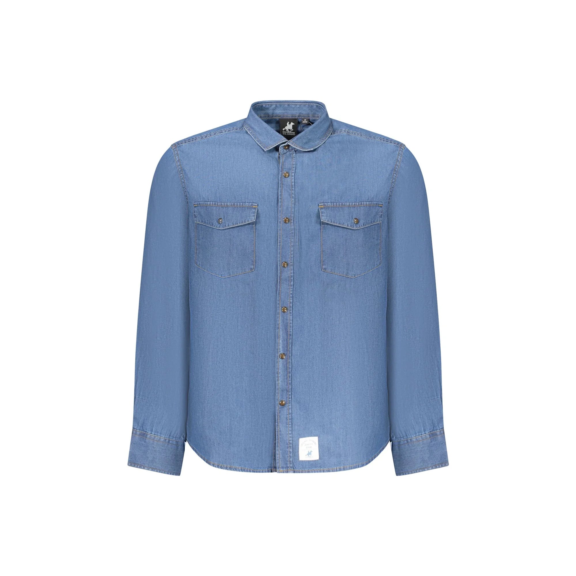 U.S. Grand Camicia Maniche Lunghe Uomo Blu Collo alla Francese Camicie - foto prodotto